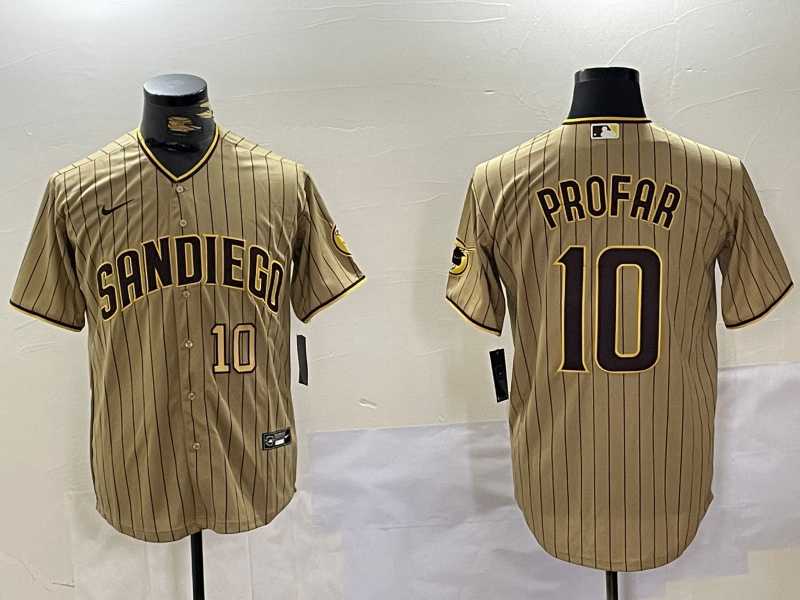 Mens San Diego Padres #10 Jurickson Profar Khaki Team Logo Cool Base Jerseys